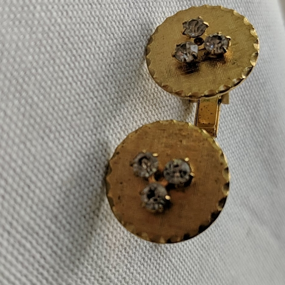 Gold Vintage Cufflinks with White Jewels